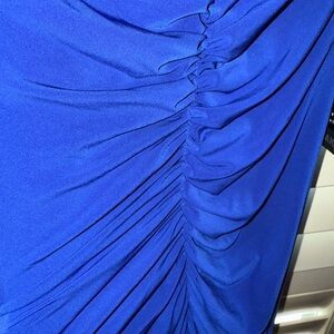 norma kamali long electric blue gathered gown